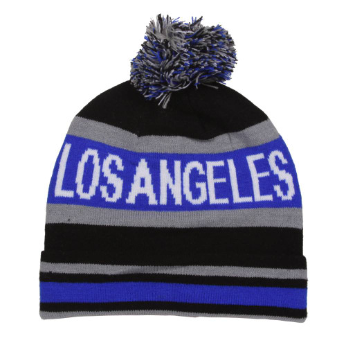 City Caps Cuffed Striped Beanie w/ Pom