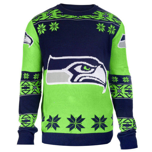 Football 2015 Big Logo Ugly Crew Neck Holiday Sweater - Seattle Seahawks