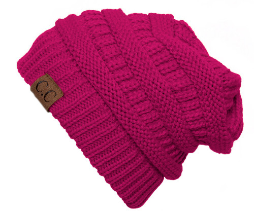 Thick Soft Knit Oversized Beanie Cap Hat, Hot Pink
