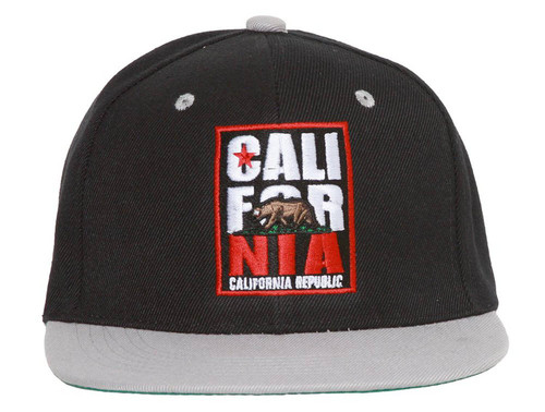California Republic Two Toned Adjustable Snapback Hat, Black Gray