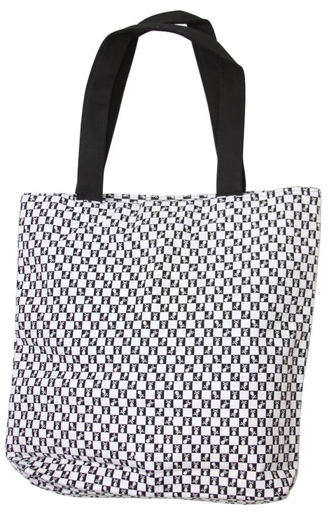 Clover Checkered Black and White Skull Tote Bag, Black/White
