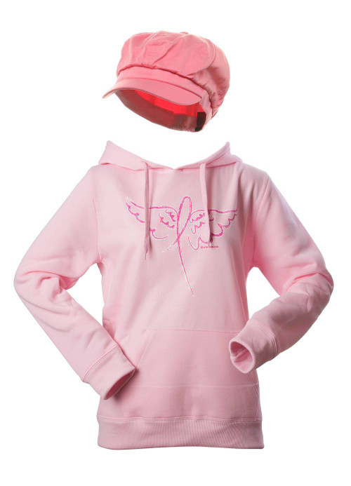 Breast Cancer Awareness Kit - Winged Ribbon Hoodie + Newsboy Cap - Medium