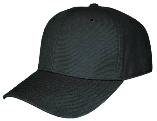 Plain Fitted Curve Bill  Baseball Hat, Black  7 1/2