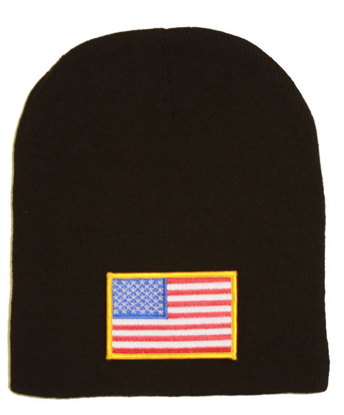 Delux 3D Patch Embroidery Black Beanie United States of America Patriotic Flag