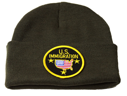 Delux  3D Patch Embroidery Olive Cuff Beanie U.S. Immigration