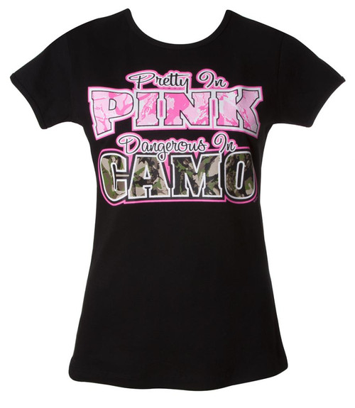 Womens Breast Cancer Awareness "Pretty In Pink" Black T-Shirt