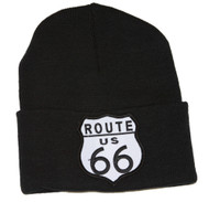 Route US 66 3D Patch Embroidery Cuff Beanie, Black