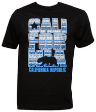 Men's California Republic Blue Tribal Pattern Black T-Shirt