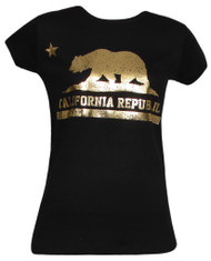 Womens Black Short-Sleeve Gold California Republic T-Shirt