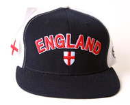 Authentic White Navy Blue England Text Style Trucker Hat