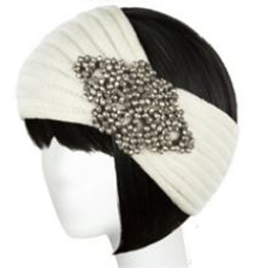 Womens Knitted Headband w/ Plastic Pearl Piece