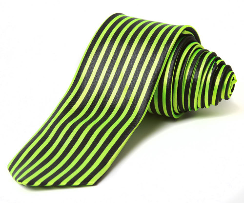 2' Trendy Skinny Tie  - Green Blank Vertical Stripe Thin