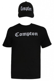 Mens Compton Kit - Black Short-Sleeve T-Shirt + Black Adjustable Cap
