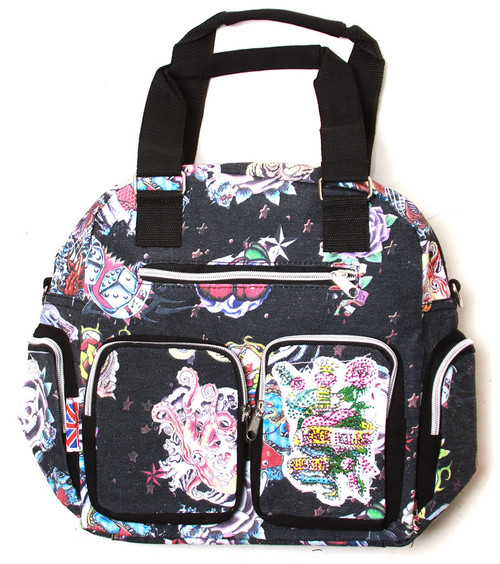 Clover Zipper Satchel Hand Bag - Black Hard Style Tattoo