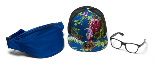Men's Festival Accessory Kit w/ Floral Trucker, Fanny Pack and Clear Horn-Rimmed