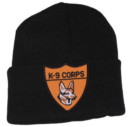 3D Patch Embroidery Law Enforcement Black Cuff Beanie K-9 Corps