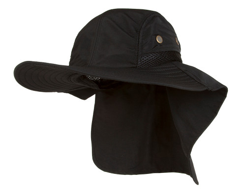 4 Panel Large Bill Flap Sun Hat - Black