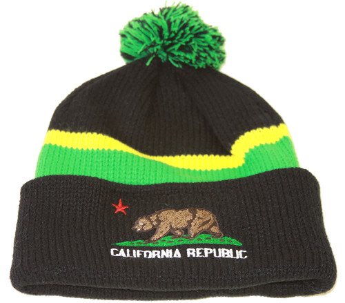 California Republic Winter Cuff Beanie w/ Pom - Black Green