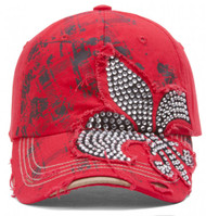 TopHeadwear Beaded Fleur-de-lis Distressed Adjustable Baseball Cap
