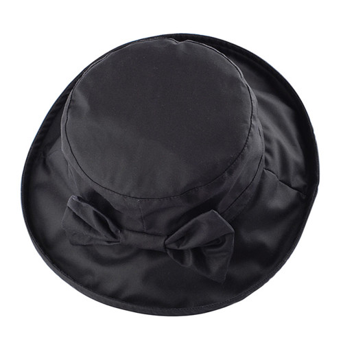 WAXED COTTON BOW CANVAS LADIES WIDE BRIM HAT