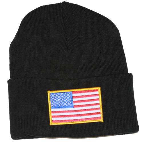 Delux Military 3D Patch Embroidery Black Beanie United States Patriotic Flag