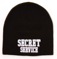 Cuffless Secret Service Text Style Beanie - Black