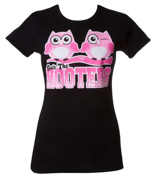 Womens Breast Cancer Awareness "Save the Hooters" Black T-Shirt