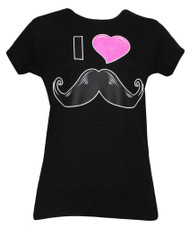 Womens I Heart Mustaches Black Short-Sleeve T-Shirt