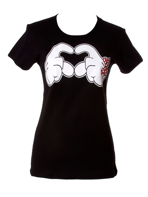 Womens Heart Hand Symble Black Short-Sleeve T-Shirt