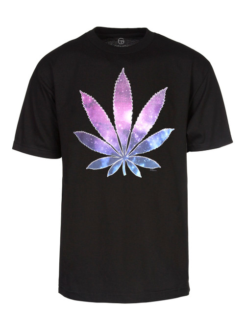 Mens Galaxy Marijuana Leaf Short-Sleeve Black T-Shirt