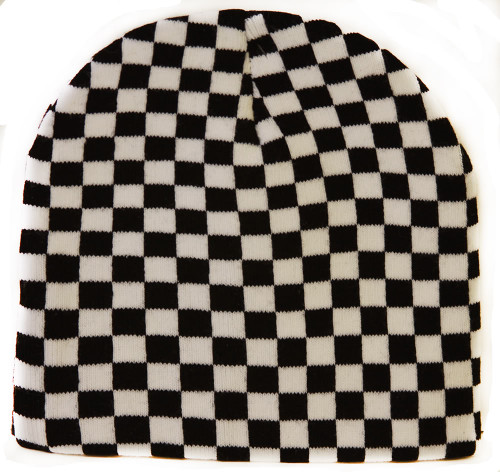 Checkered Square Winter Cuffless Beanie - White