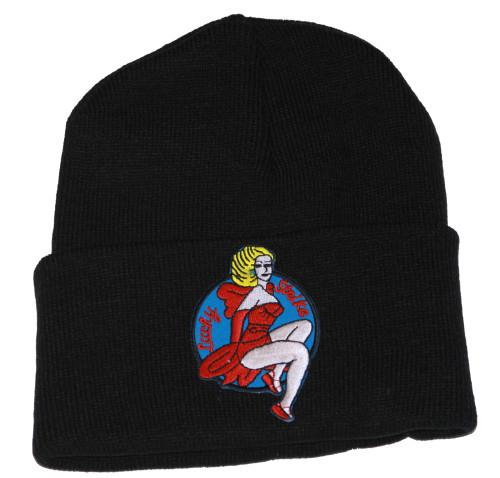 Lucky Strike Lady Luck Black Cuff Beanie 3D Patch Embroidery