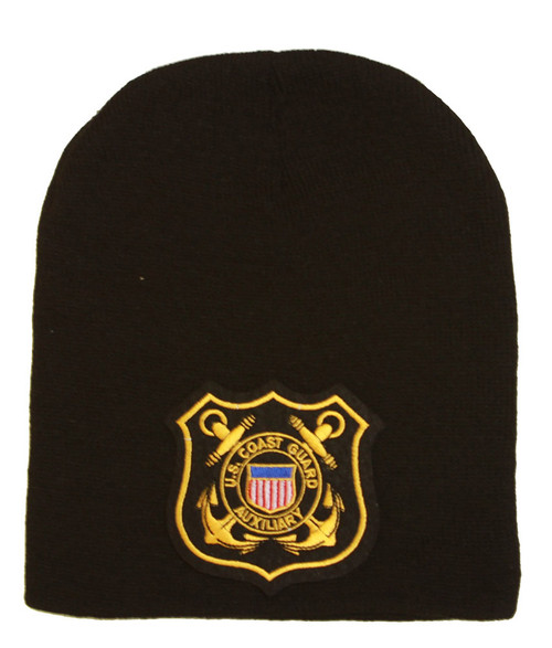 Delux Military 3D Patch Embroidery Black Beanie US Coast Guard Auxiliary