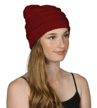 Thick Knit Beanie Cap Hat - Burgundy