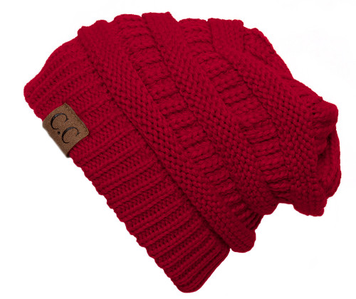 Thick Knit Soft Stretch Beanie Cap - Red