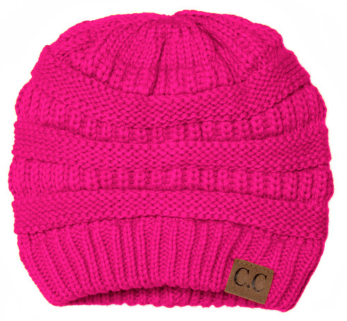 Thick Knit Soft Stretch Beanie Cap, Neon Pink