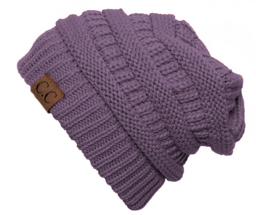 Thick Slouchy Knit Oversized Beanie Cap Hat - Violet