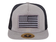 USA Flag Cotton Flat Bill Black Mesh Hat - Grey