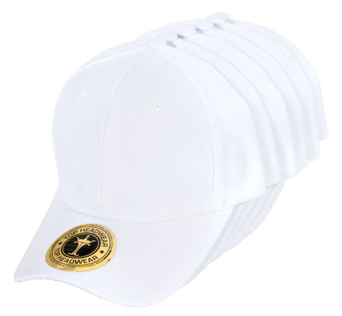TopHeadwear Structured Adjustable Baseball Hat, White 6 pack