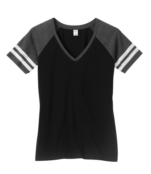 Gravity Threads Womens Distressed Stripe V-Neck Shirt
