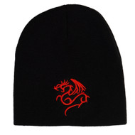 Red Dragon Cuffless Short Beanie - Black