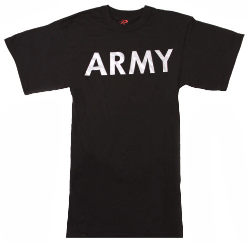 US ARMY Black Military T-Shirt w/ Silver Reflective Print