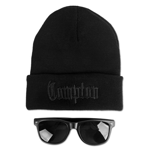 Compton City Bundle Pack (Blackout Compton Beanie + Black Sunglasses)