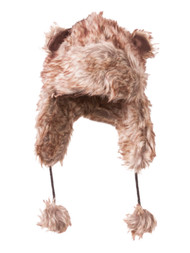 Youth Faux Fur Animal Ear Print Winter Trooper Cap w Pom String