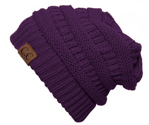 Thick Knit Soft Stretch Beanie Cap - Purple