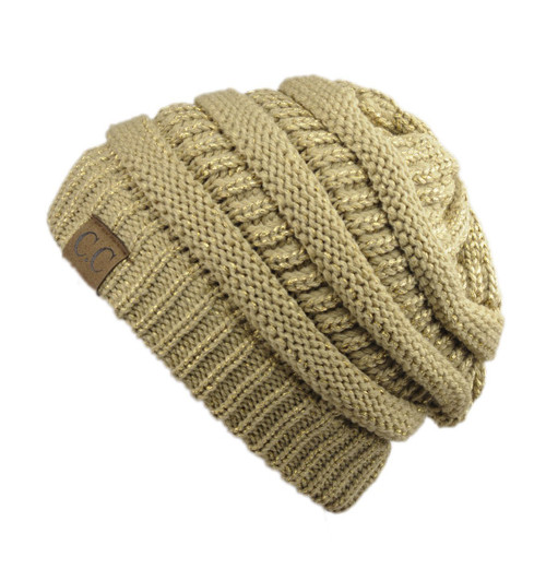 Trendy Warm CC Chunky Soft Stretch Cable Knit Soft Beanie Skully, Gold