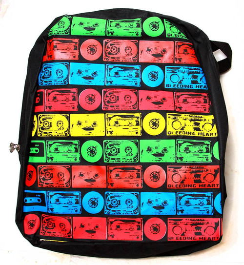 Clover Black Kid Sized Backpack - Multicolored Striped Pattern