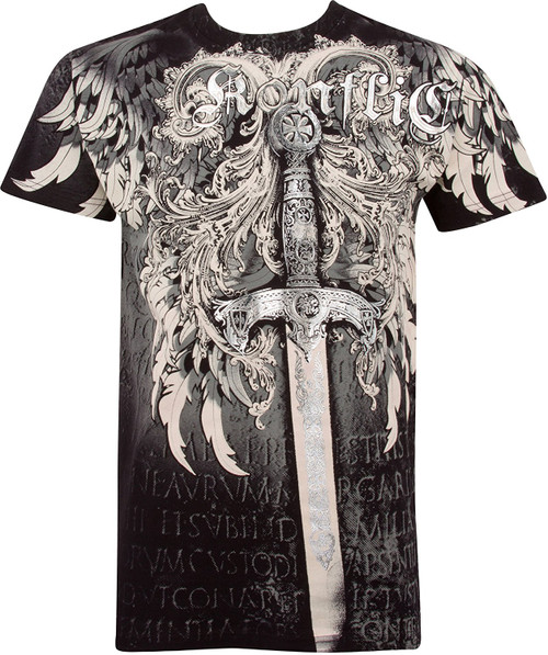 Sword Metallic Silver Embossed Short Sleeve Crew Neck Cotton Konflic T-Shirt
