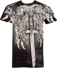 Sword Metallic Silver Embossed Short Sleeve Crew Neck Cotton Konflic T-Shirt