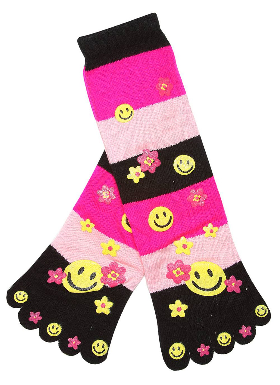 Download Striped Smiley And Flowers Long Toe Sock, Fuchsia ...